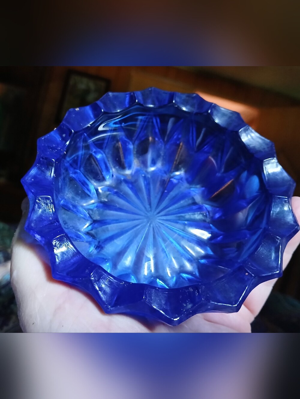 Vintage Cobalt Blue Pressed Glass Starburst Ashtray